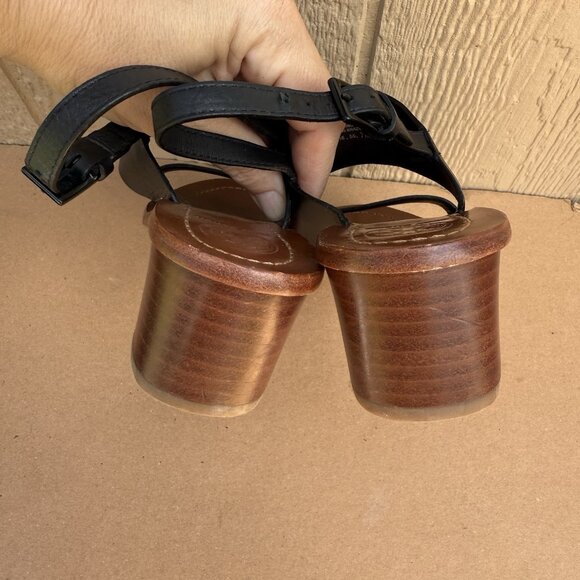 Tory Burch Lowell 2 Block Heel Sandals Shoes Women’s Size 7 Black Logo Leather - Picture 8 of 11